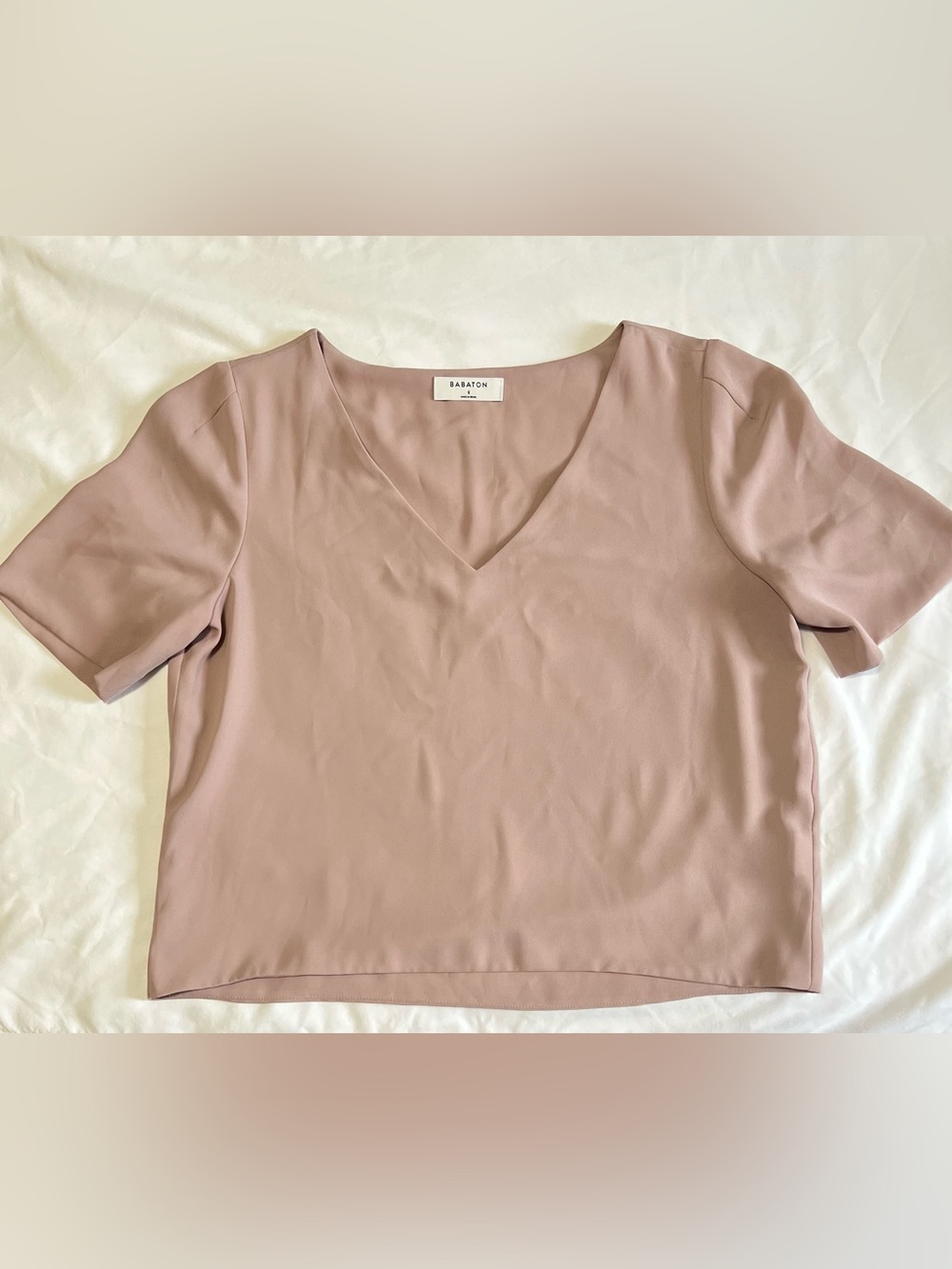 Babaton Mauve V-Neck Short Sleeve Top